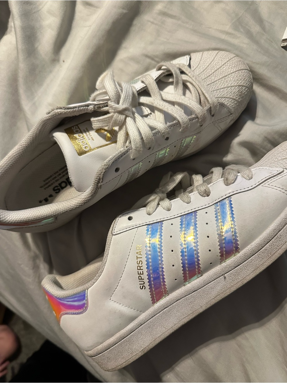 adidas White Sneakers with Iridescent Three Stripes